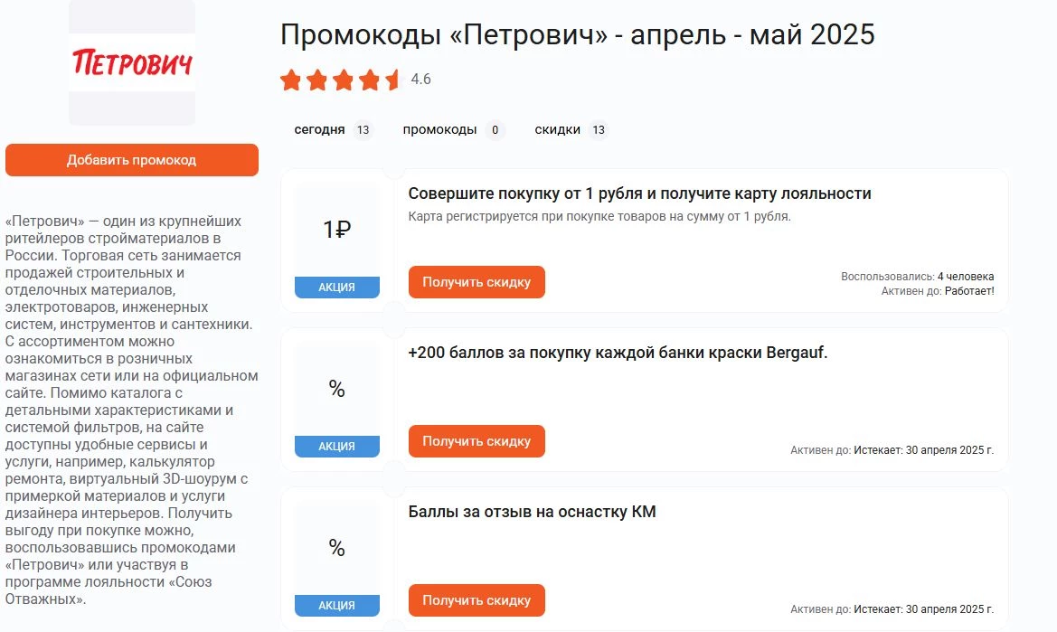 промокоды петрович на заказ