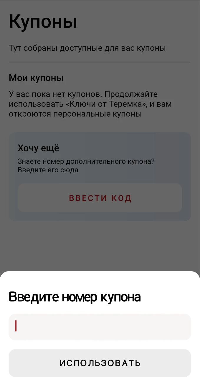 Ввод промокода Теремок