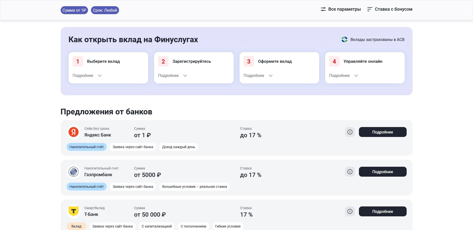 Финуслуги Вклады